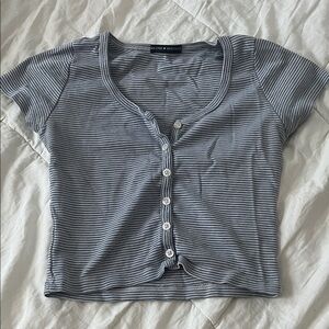 Brandy Melville Navy and White Striped Button-Up Crop Tee